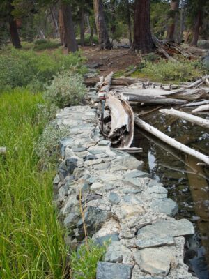 An old, ramshackle dam at Gilmore Lake tahoe rim trail