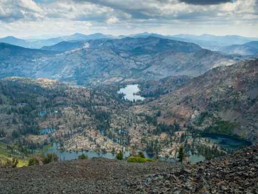 Looking south from Dicks Peak and Half Moon Lake and Susie Lake tahoe rim trail