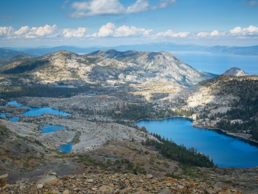 A spectacular view looking north from Dicks Peak; Dicks Lake is on the right, with Fontanillis on the left and Tahoe in the distance dicks peak