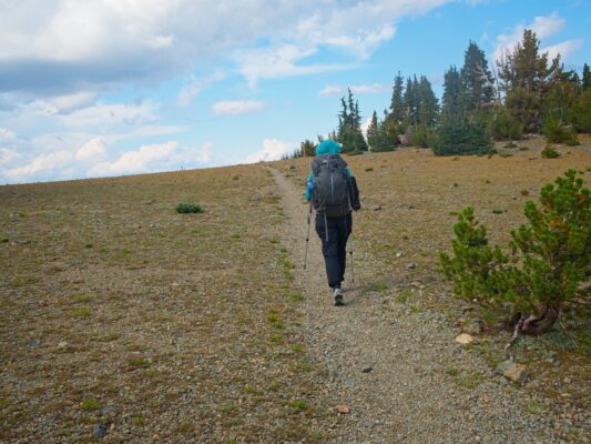 Shannon hikes over Dicks Pass tahoe rim trail
