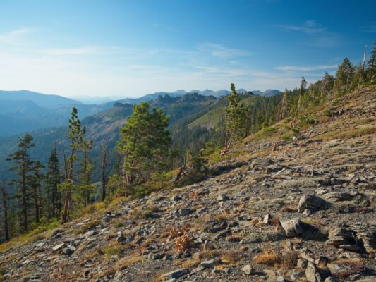 Looking out into the Granite Chief Wilderness from the ridgetop trail tahoe rim trail