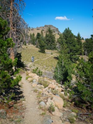 A pair of backpackers on the ridge trail tahoe rim trail