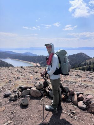 Yours truly in front of Marlette Lake and Lake Tahoe. Photo credit: Shannon tahoe rim trail