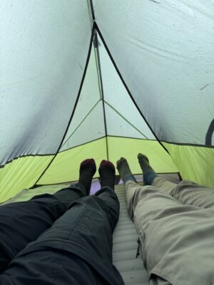 The rain falls all afternoon. Photo credit: Shannon camping