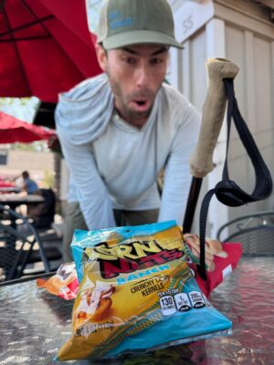 I'm pretty excited to have more snacks - photo credit: Shannon backpacking