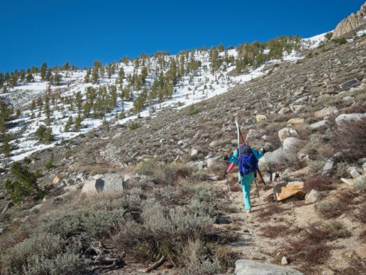 After several hours of hiking, we finally approach the snow basin mountain
