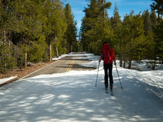 Sections of the Glacier Point Road are melted out glacier point road