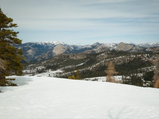 Half Dome, Cloud's Rest, and Star King are clear from Horizon Ridge ostrander ski hut