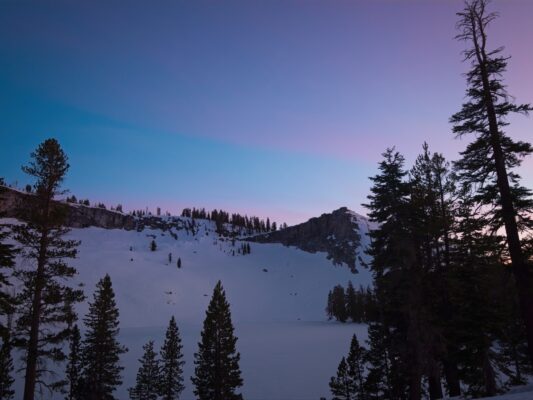 A gentle sunset over Ostrander Lake ostrander ski hut