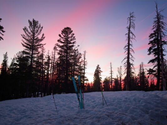 Some brighter colors streak through the sky ostrander ski hut
