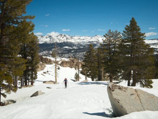 Roland and I skin back up the ridge after enjoying skiing down to Hart Lakes ostrander ski hut