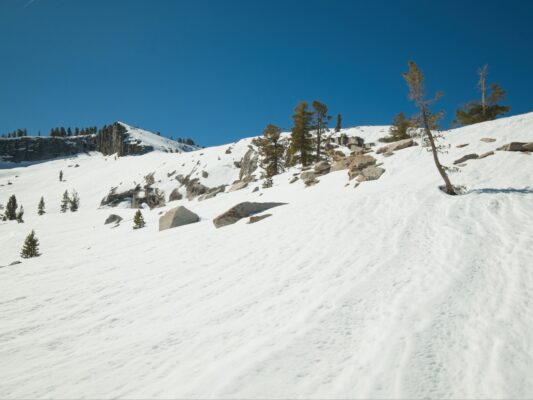 We're on our way back up to the ridge, just to the right of the cliffs ostrander ski hut