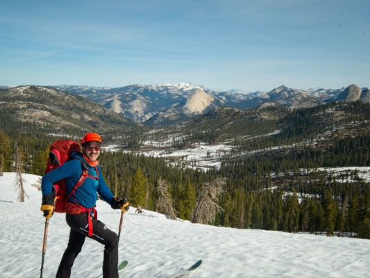 Roland in front of Half Dome! ostrander ski hut